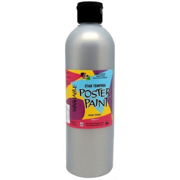 POSTER PAINT 5 STAR TEMPERA METALLIC SILVER 500ML