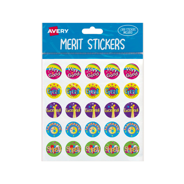 AVERY 698007 MERIT STICKERS ASSORTED CAPTIONS 1 22MM PACK 300