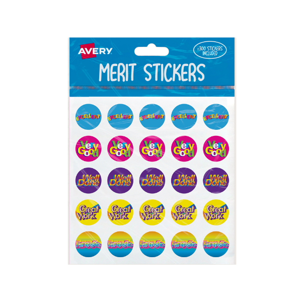 AVERY 698008 MERIT STICKERS ASSORTED CAPTIONS 2 22MM PACK 300