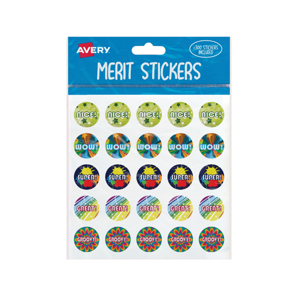 AVERY 698007 MERIT STICKERS ASSORTED CAPTIONS 3 22MM PACK 300