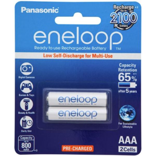 BATTERY PANASONIC ENELOOP AAA RECHARGEABLE NIMH 800MAH PKT2