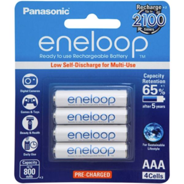 PANASONIC BATTERY ENELOOP AAA RECHARGEABLE NIMH 800MAH PKT4