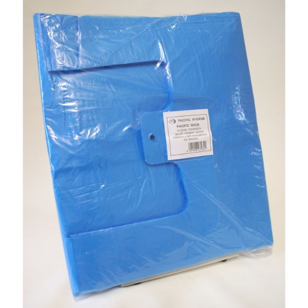 RUBBISH BAG PACIFIC HANDY SACK BLUE PLASTIC 1000 X 385 X 240MM 60L 25MIC FLAT PKT50