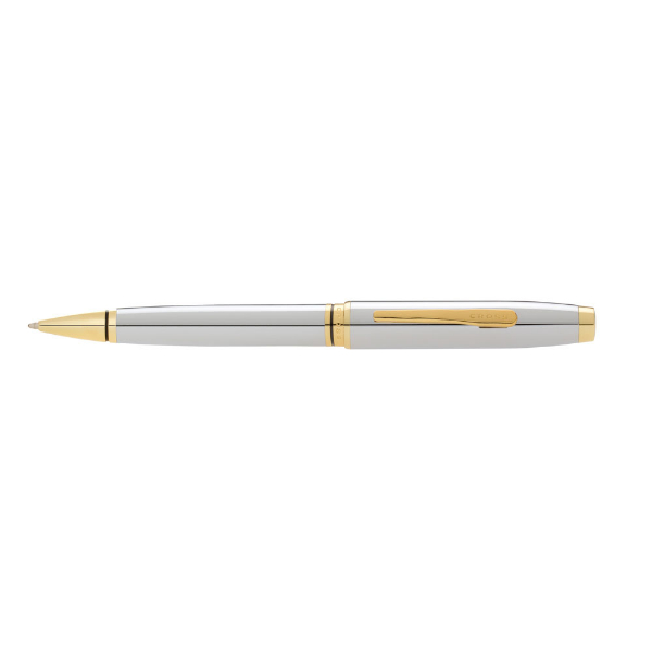 CROSS COVENTRY MEDIUM TIP BALLPOINT PEN POLISHED CHROME WITH GOLDTONE