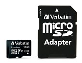 VERBATIM PREMIUM MICROSDHC UHSI CLASS 10 CARD WITH ADAPTER 16GB