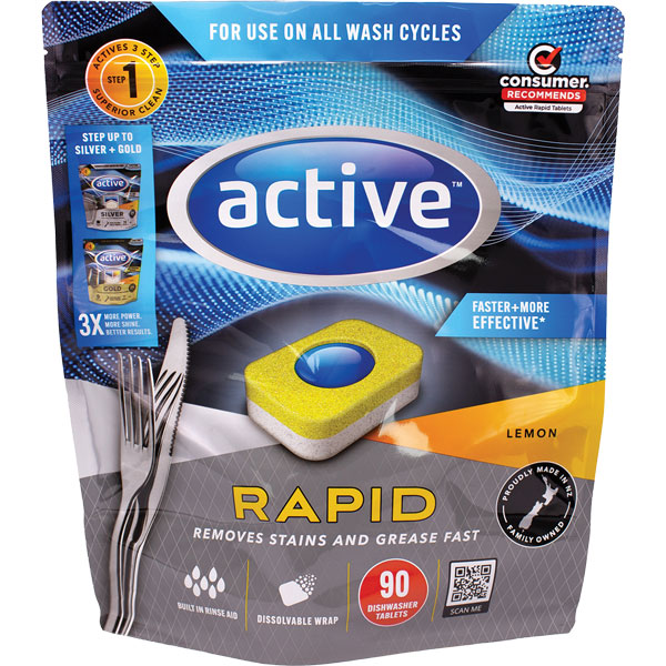 Active Rapid Lemon Dishwasher Tablets 90 Pack