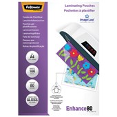 FELLOWES LAMINATING POUCH A4 80 MICRON PACK 100