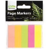 ICON PAGE MARKERS 15MM X 50MM NEON 5 PACK