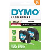 DYMO 2156093 LETRATAG PLASTIC TAPE 12MM X 4M WHITE PACK 2