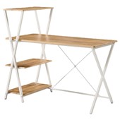 SYLEX TEXARKANA COMPUTER DESK WITH SIDE SHELVING W1200 X D650 X H1100MM WHITE FRAME TIMBER TOP AND SHELVES