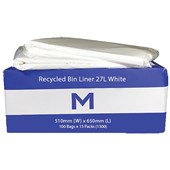 MPH RECYCLED BIN LINER 27L 510 X 650MM 20MU WHITE PACK 100