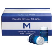 MPH RECYCLED BIN LINERS WHITE 18L ROLL 50