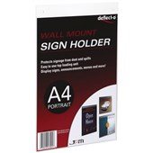 DEFLECTO SIGN HOLDER WALL MOUNT PORTRAIT A4 CLEAR