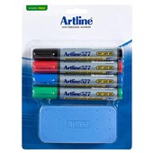 ARTLINE 577 WHITEBOARD MARKER BULLET 3MM ASSORTED AND ERASER STARTER KIT