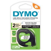 DYMO 92630 LETRATAG LABELLING TAPE PAPER 12MM X 4M BLACK ON PEARL WHITE PACK 2