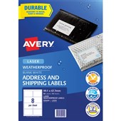 AVERY 959409 L7070 WEATHERPROOF SHIPPING LABEL LASER 8UP WHITE PACK 10