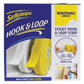 SELLOTAPE STICKY HOOK AND LOOP STRIP REMOVABLE 20MM X 6M