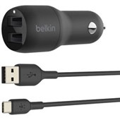 BELKIN BOOST CHARGE DUAL USBA TO USBC CAR CHARGER CABLE 24W BLACK