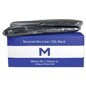 MPH RECYCLED BIN LINER 120L 900X1330MM 30MU BLACK PACK 25