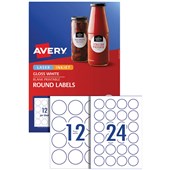 AVERY 980001 L7105 BLANK PRINTABLE LABELS ROUND LASERINKJET 12UP GLOSSY WHITE PACK 10