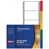 AVERY DIVIDERS PP A4 5 TAB EXTRA WIDE COLOURED